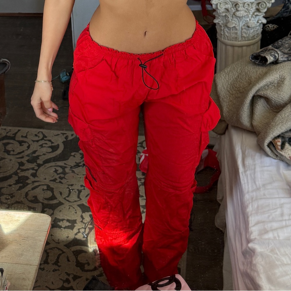 Garage Women's Red Cargo Pants with Drawstring Waist